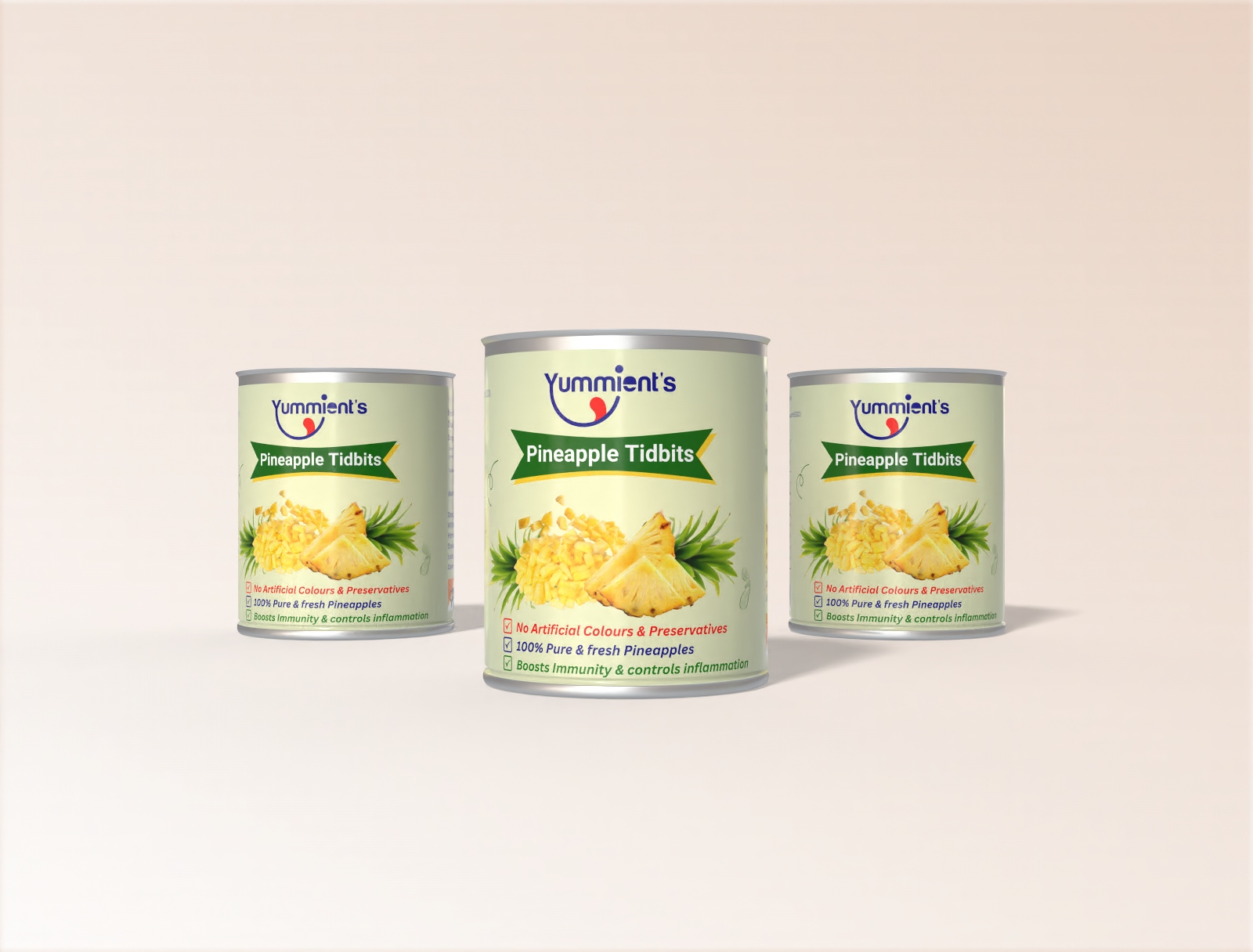 “Yummients canned pineapple tidbits in 800g tin – juicy, bite-sized pineapple pieces in sugar syrup, perfect for desserts and salads”
